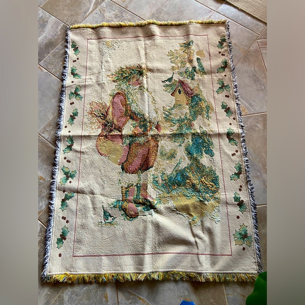 Marjolein Bastin Holiday fringed throw with vintage pastoral design